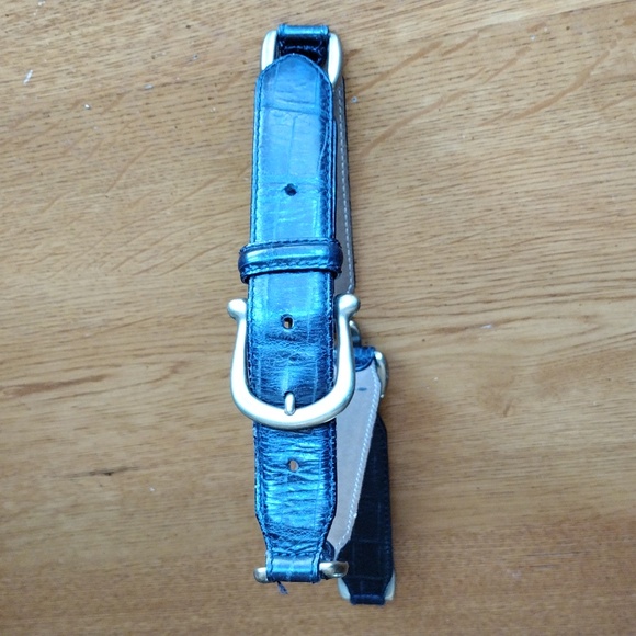 Fossil Black Leather Belt with Brass Color Links - Picture 4 of 7